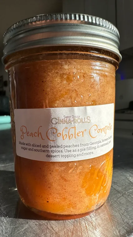 16 oz jar of Peach Cobbler Compote